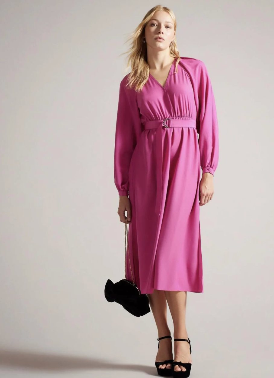Ted Baker Pink Comus Midi Shirt Dress With Gathered Neck