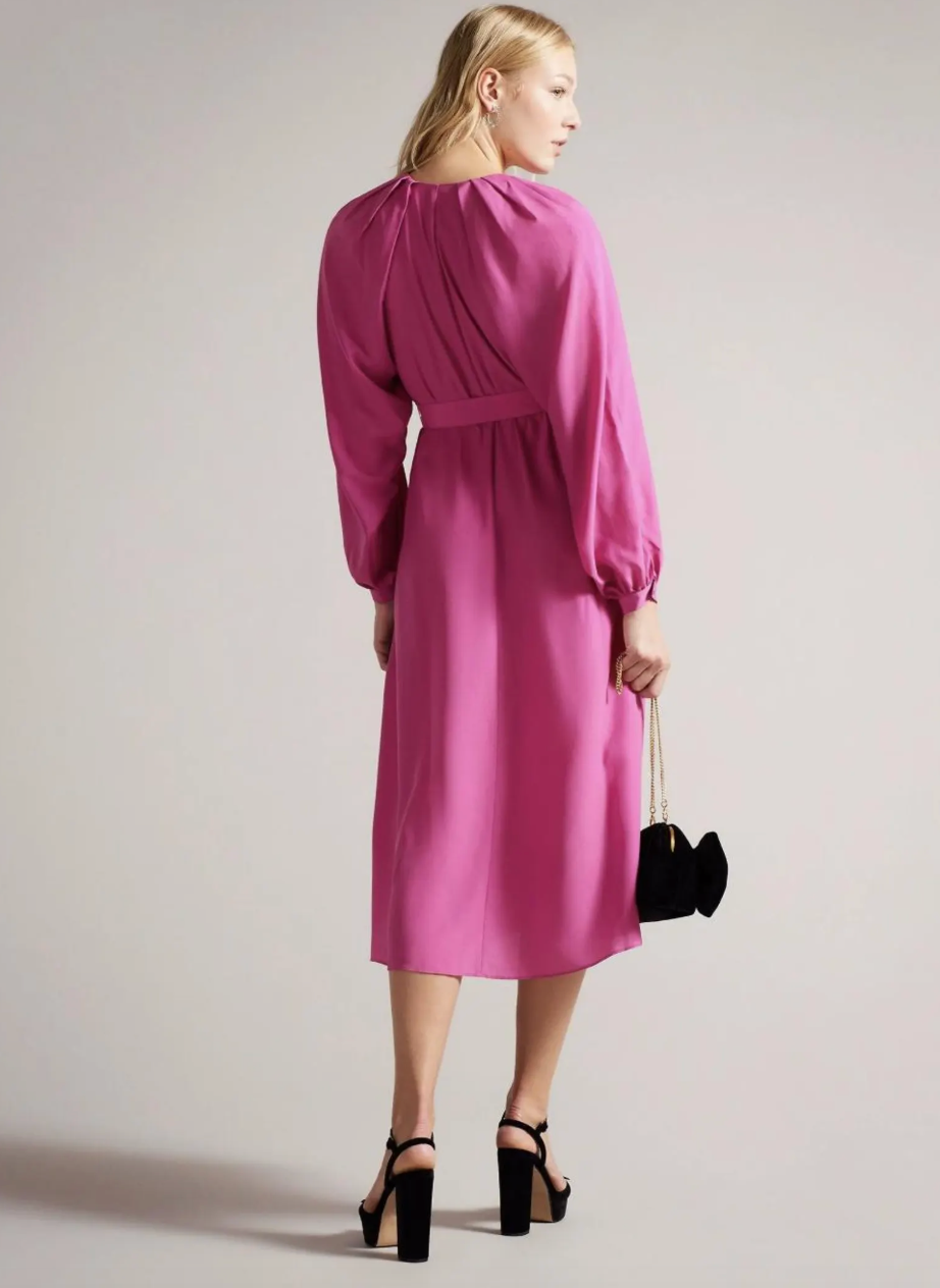 Ted Baker Pink Comus Midi Shirt Dress With Gathered Neck